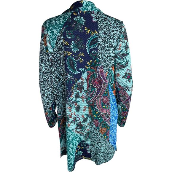 Susan Graver Regular Printed Novelty Knit Jacket w/ Shawl Collar Jade/Copper M - Picture 4 of 13